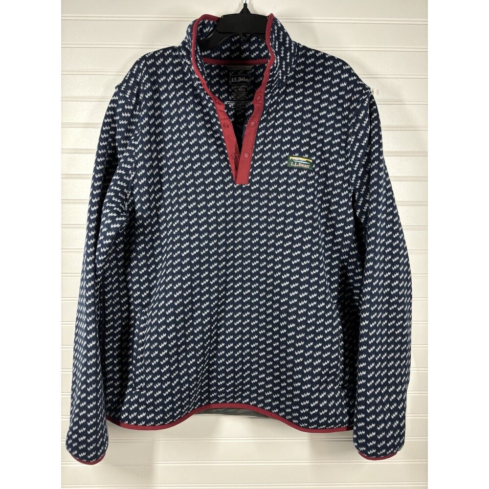 LL Bean Birdseye Snap-T Fleece Men's XL Slightly Fitted Blue White Pullover